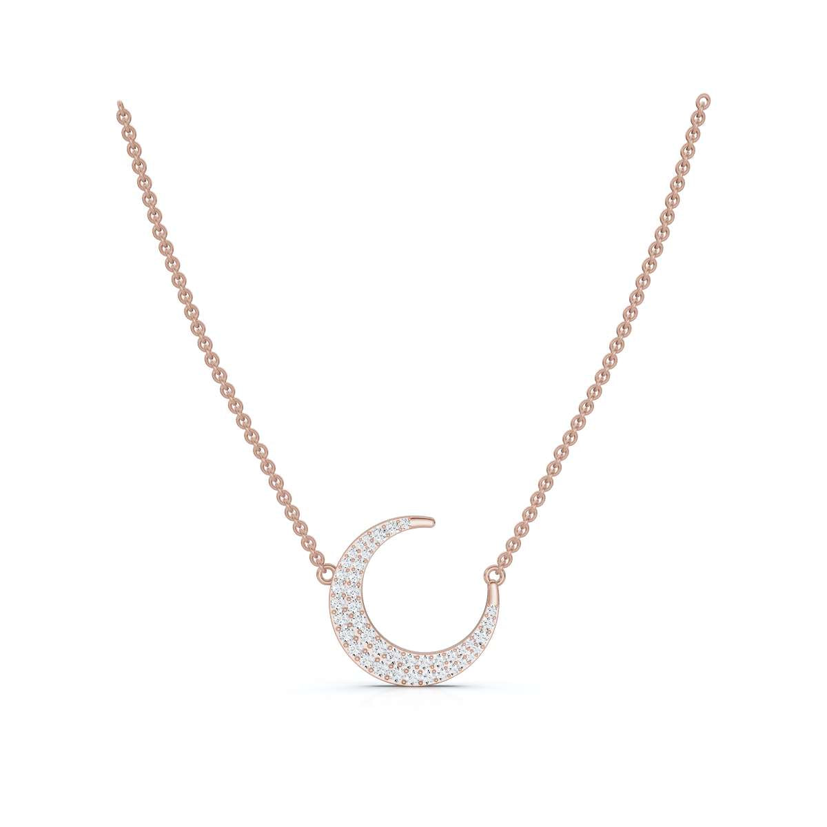 The Luna Grace: 0.50 CTW Graduated Diamond Pavé Crescent 14K-18K Gold/Platinum Necklace