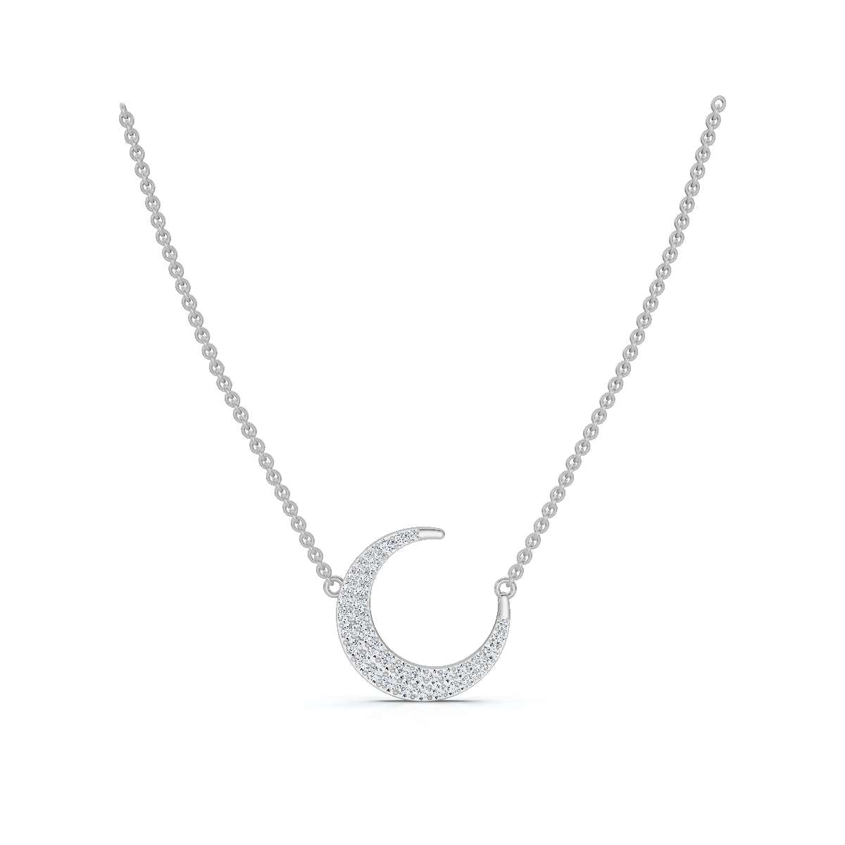 The Luna Grace: 0.50 CTW Graduated Diamond Pavé Crescent 14K-18K Gold/Platinum Necklace