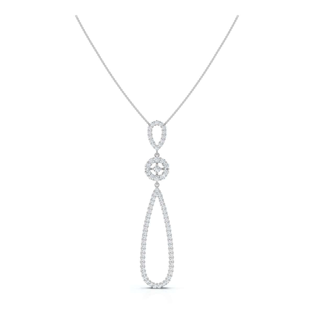 The Trinity Loop: 0.53 CTW Open-Teardrop Geometric Statement 14K-18K Gold/Platinum Necklace