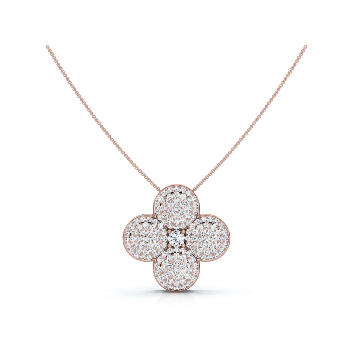 The Clover Blossom: 0.75 CTW Dimensional Diamond Pavé Pendant Necklace 14K-18K Gold/Platinum Necklace