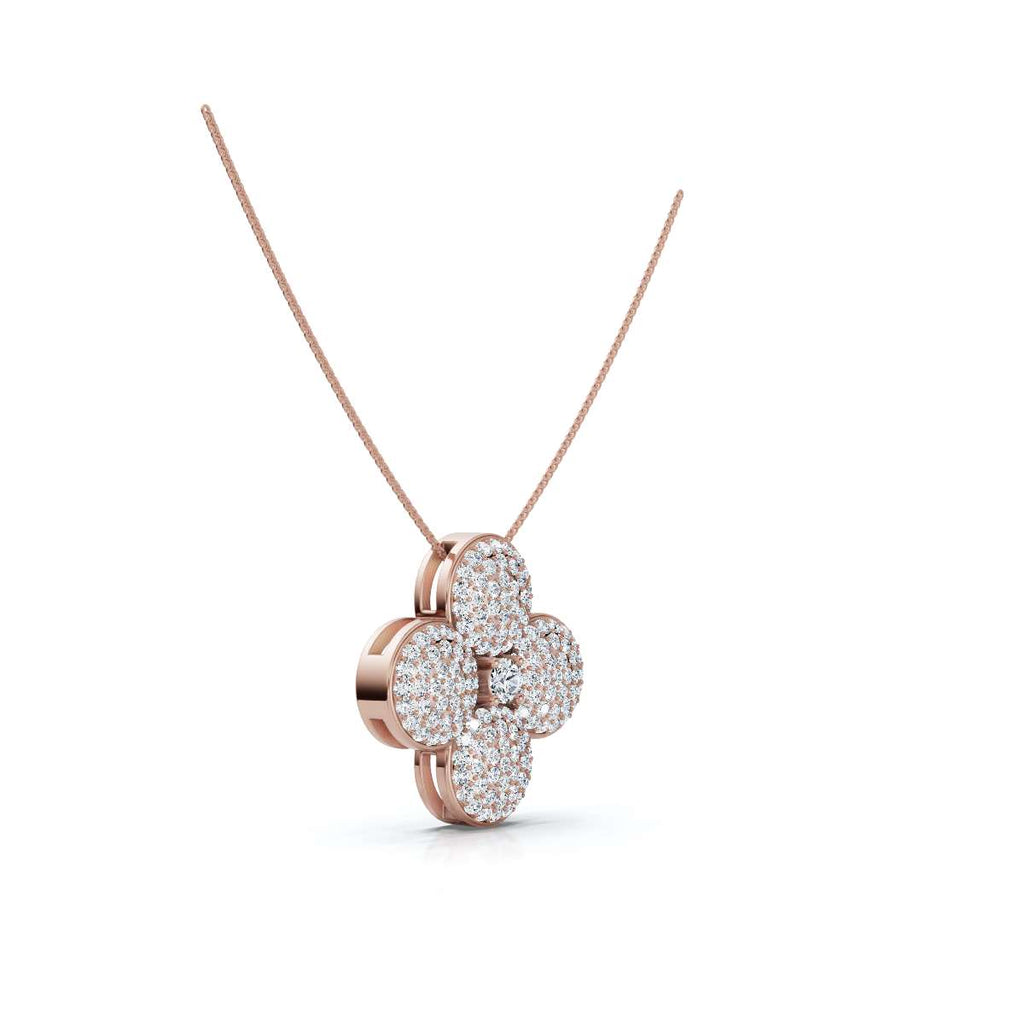 The Clover Blossom: 0.75 CTW Dimensional Diamond Pavé Pendant Necklace 14K-18K Gold/Platinum Necklace
