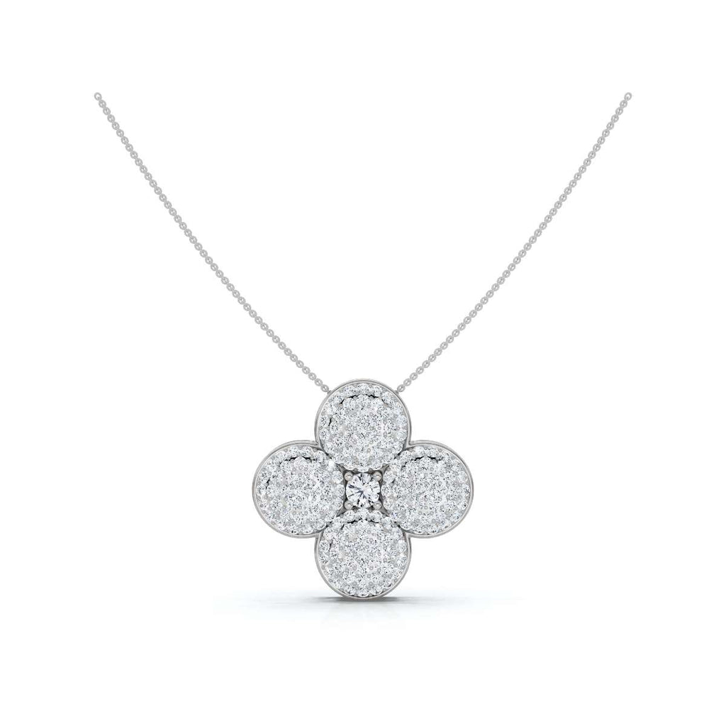 The Clover Blossom: 0.75 CTW Dimensional Diamond Pavé Pendant Necklace 14K-18K Gold/Platinum Necklace