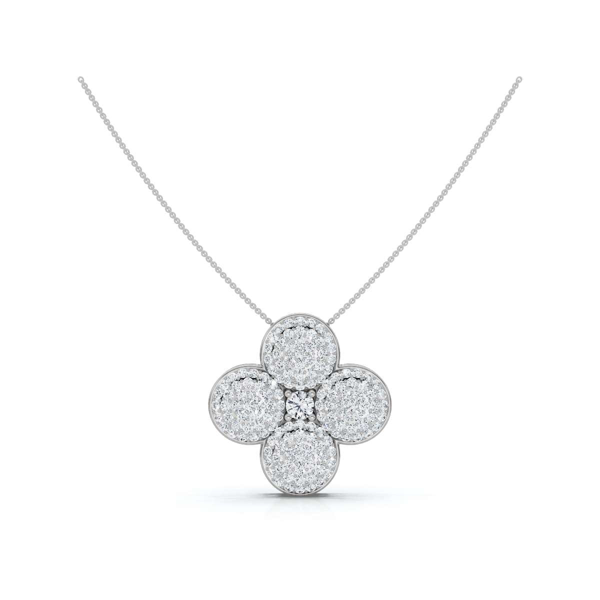 The Clover Blossom: 0.75 CTW Dimensional Diamond Pavé Pendant Necklace 14K-18K Gold/Platinum Necklace