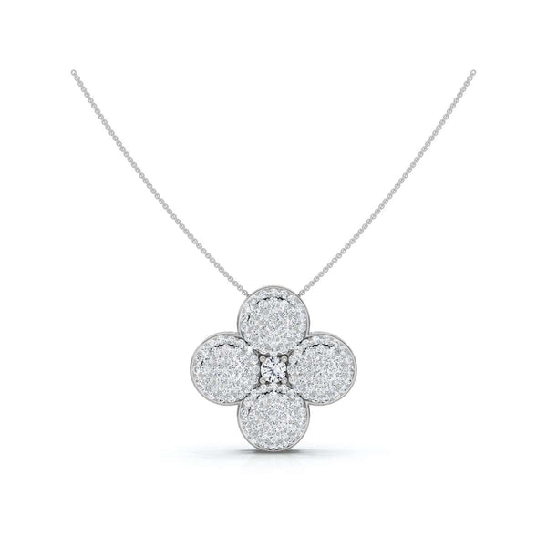 The Clover Blossom: 0.75 CTW Dimensional Diamond Pavé Pendant Necklace 14K-18K Gold/Platinum Necklace