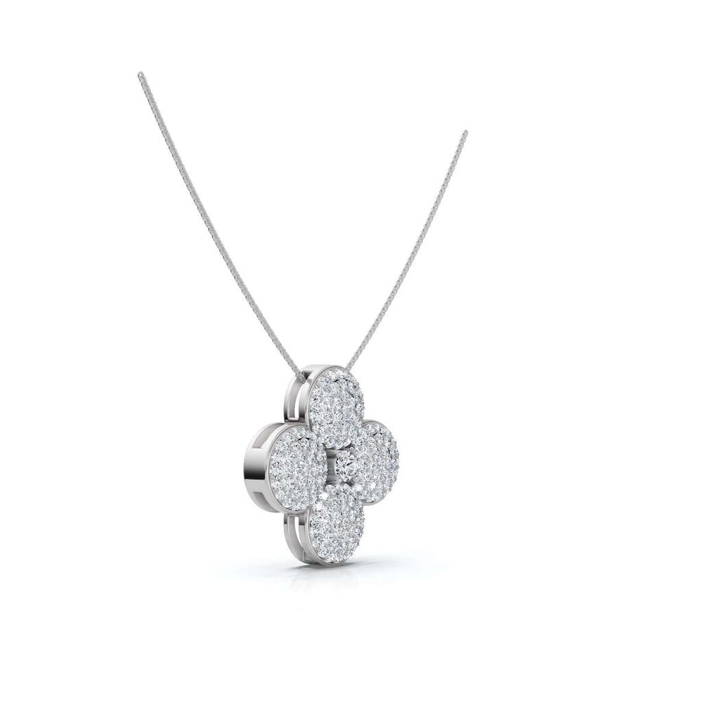 The Clover Blossom: 0.75 CTW Dimensional Diamond Pavé Pendant Necklace 14K-18K Gold/Platinum Necklace