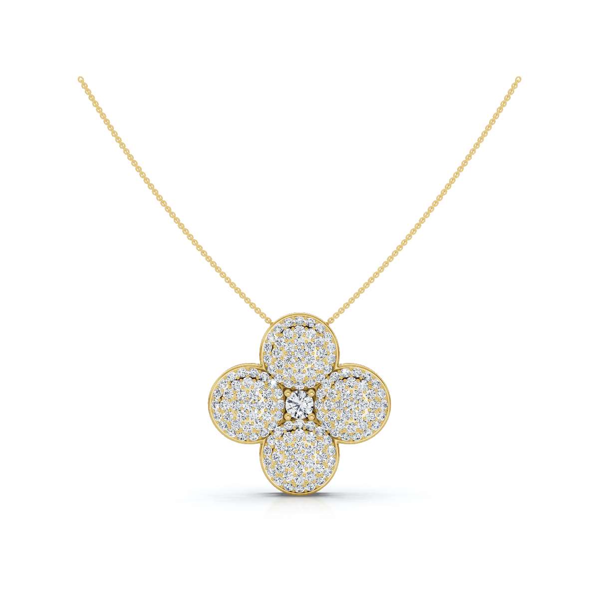 The Clover Blossom: 0.75 CTW Dimensional Diamond Pavé Pendant Necklace 14K-18K Gold/Platinum Necklace