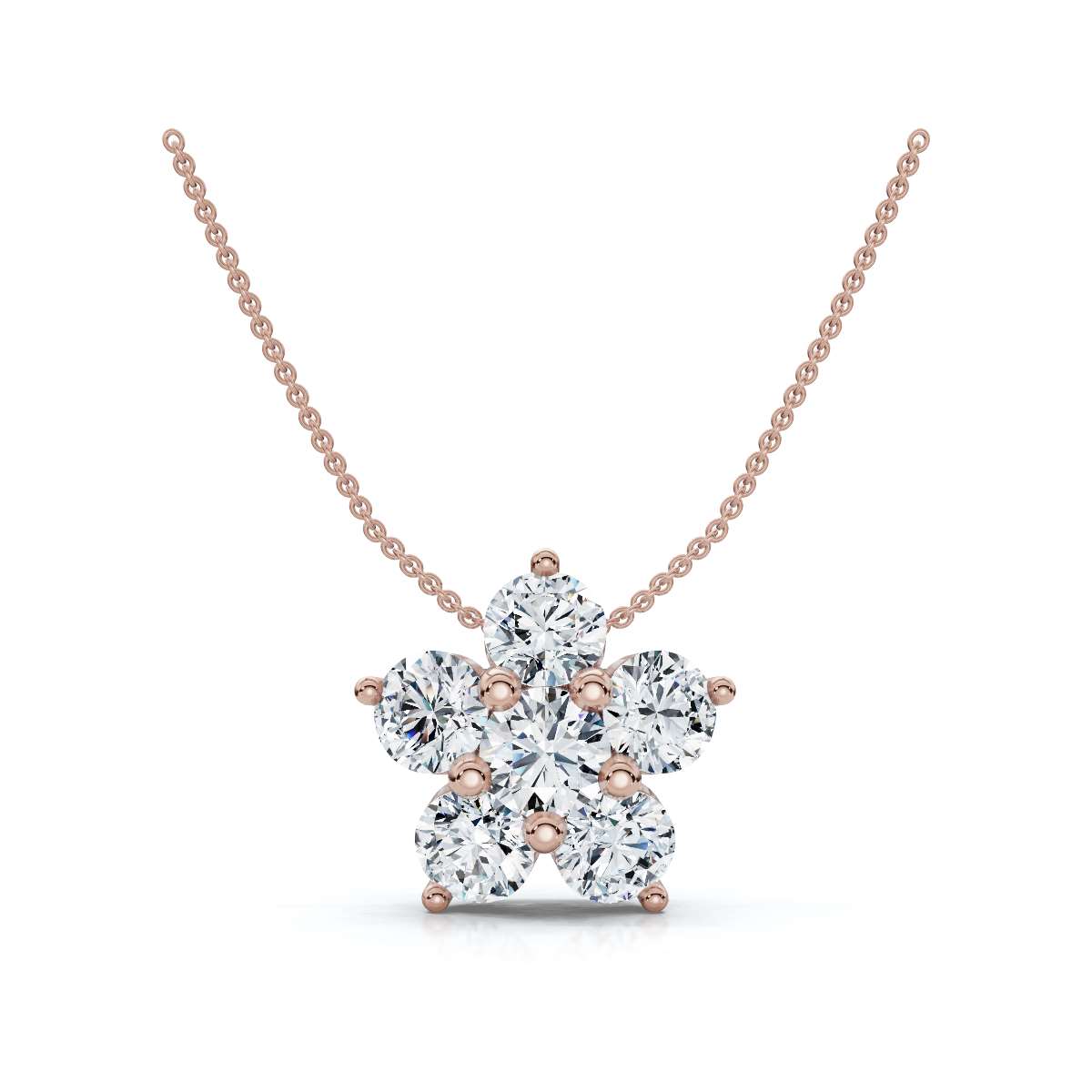 The Fiore Star: 1.25 CTW Round Diamond Flower Pendant 14K-18K Gold/Platinum Necklace