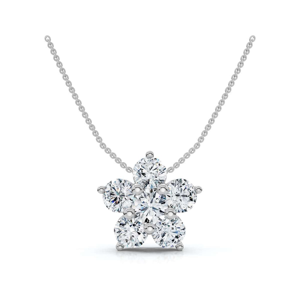 The Fiore Star: 1.25 CTW Round Diamond Flower Pendant 14K-18K Gold/Platinum Necklace