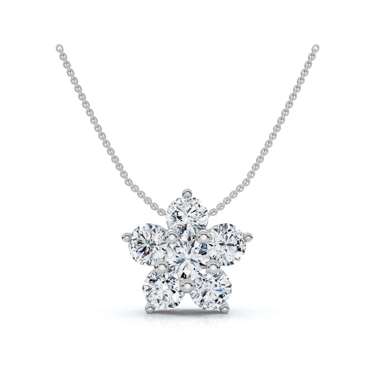 The Fiore Star: 1.25 CTW Round Diamond Flower Pendant 14K-18K Gold/Platinum Necklace