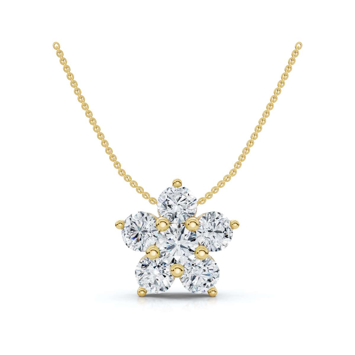 The Fiore Star: 1.25 CTW Round Diamond Flower Pendant 14K-18K Gold/Platinum Necklace
