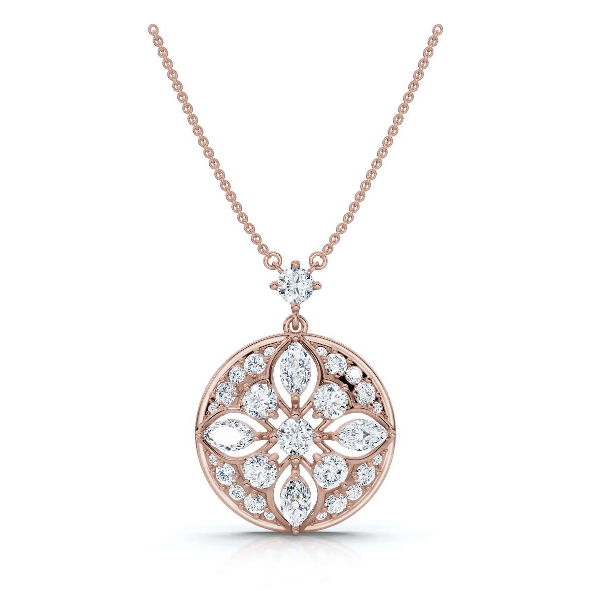 2.01 CTW Mixed-Cut Lab-Grown Diamond Geometric Kaleidoscope Medallion Necklace 14K-18K Gold/Platinum