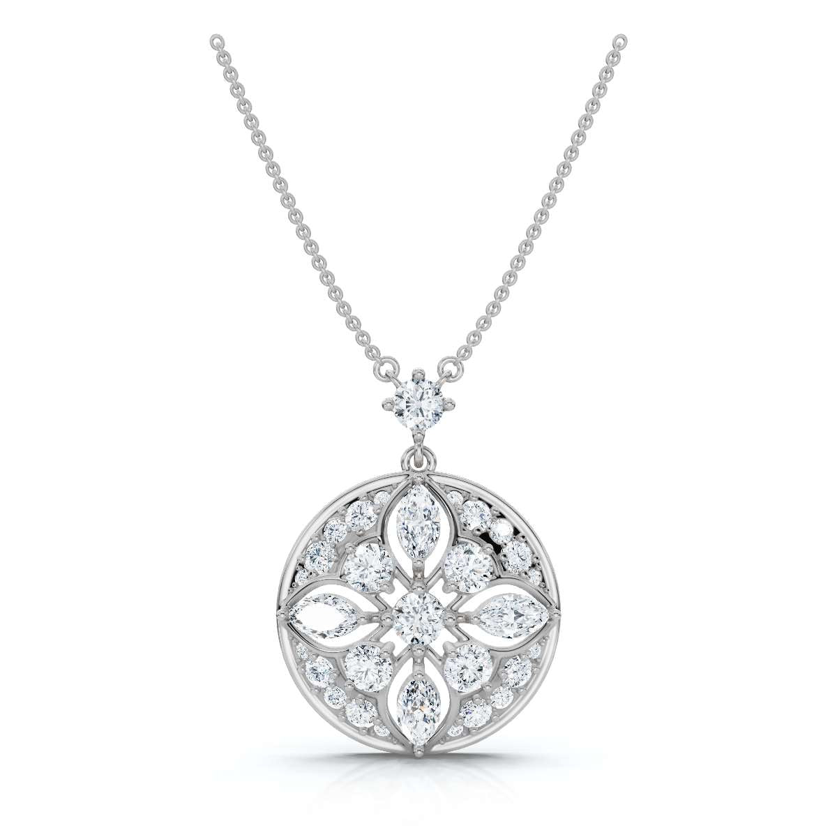 2.01 CTW Mixed-Cut Lab-Grown Diamond Geometric Kaleidoscope Medallion Necklace 14K-18K Gold/Platinum