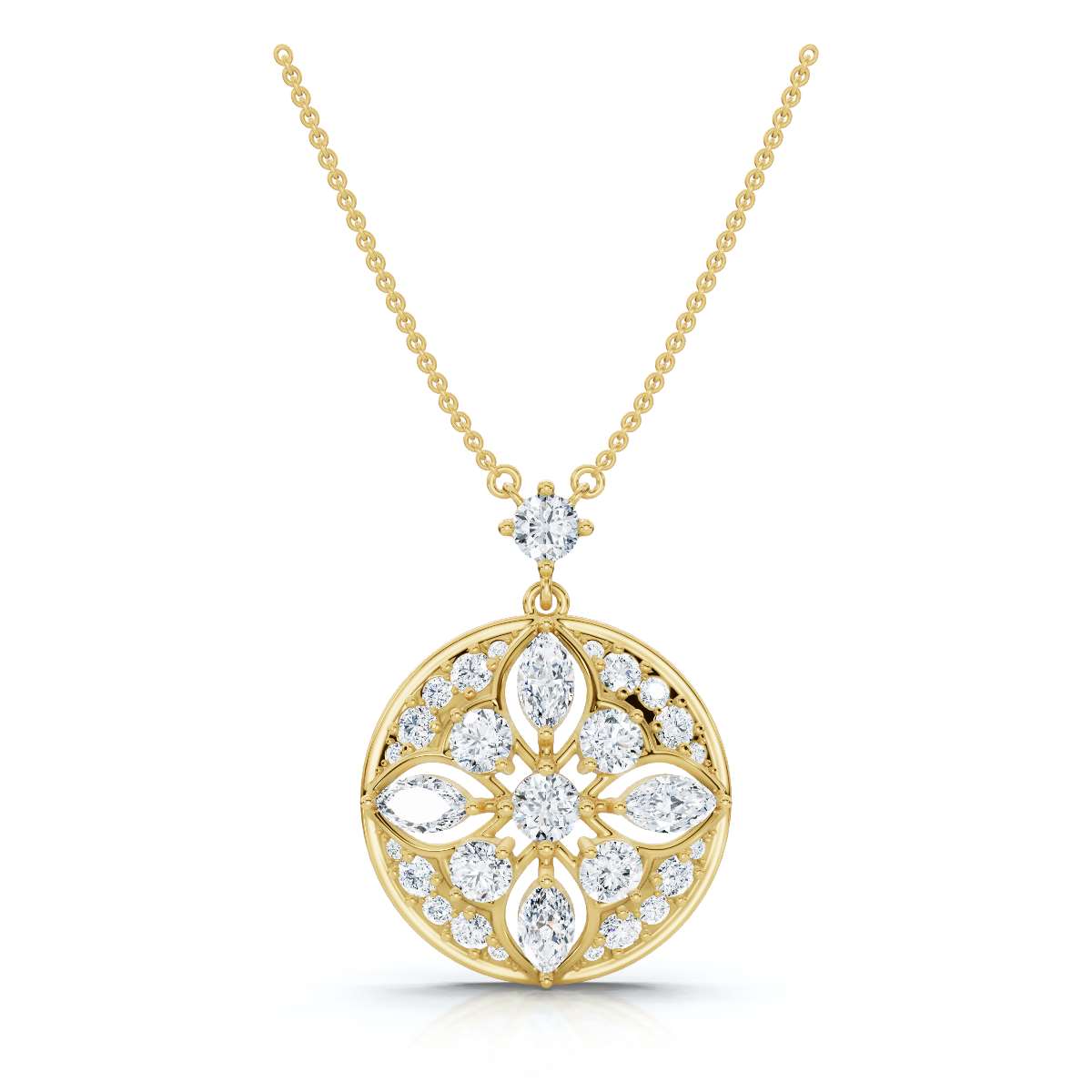 2.01 CTW Mixed-Cut Lab-Grown Diamond Geometric Kaleidoscope Medallion Necklace 14K-18K Gold/Platinum