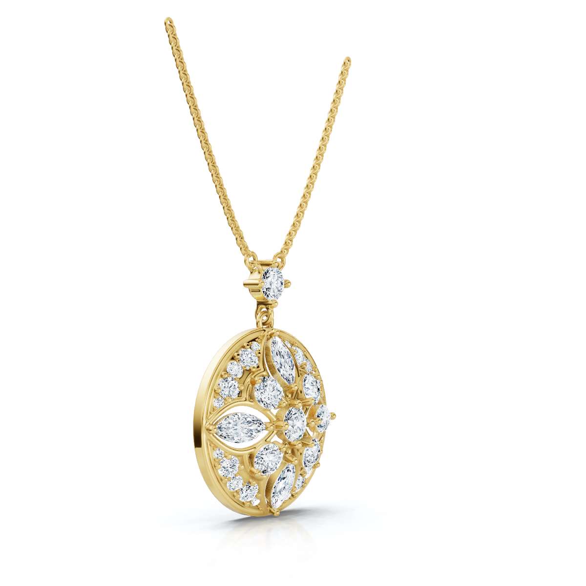 2.01 CTW Mixed-Cut Lab-Grown Diamond Geometric Kaleidoscope Medallion Necklace 14K-18K Gold/Platinum