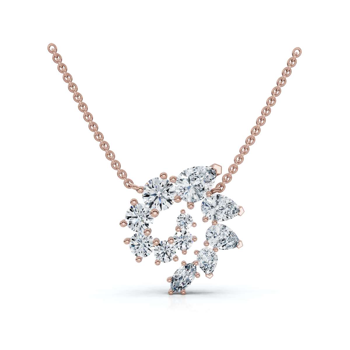 2.89 CTW Mixed-Shape Pear, Round, & Marquise Lab-Grown Diamond Spiral Pendant Necklace 14K Gold/Platinum