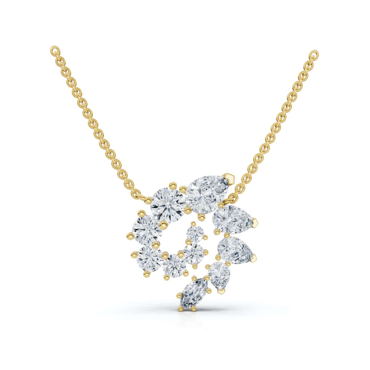 2.89 CTW Mixed-Shape Pear, Round, & Marquise Lab-Grown Diamond Spiral Pendant Necklace 14K Gold/Platinum