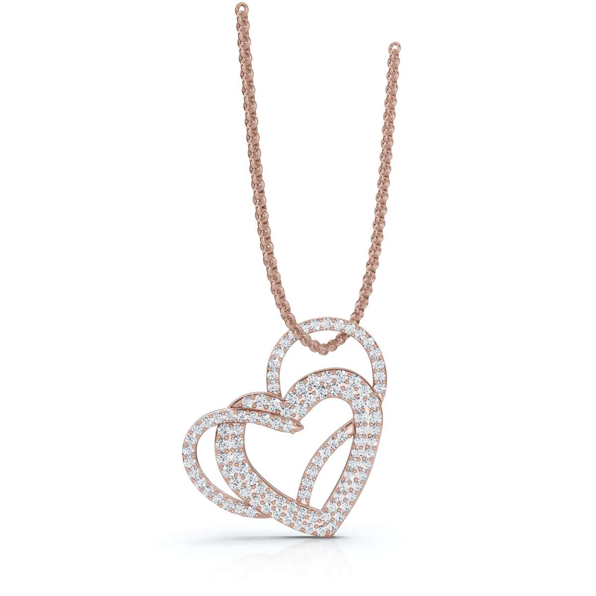 Timeless Romance: 0.61 CTW Round Lab-Grown Diamond Interlocking Double Heart Pendant Necklace