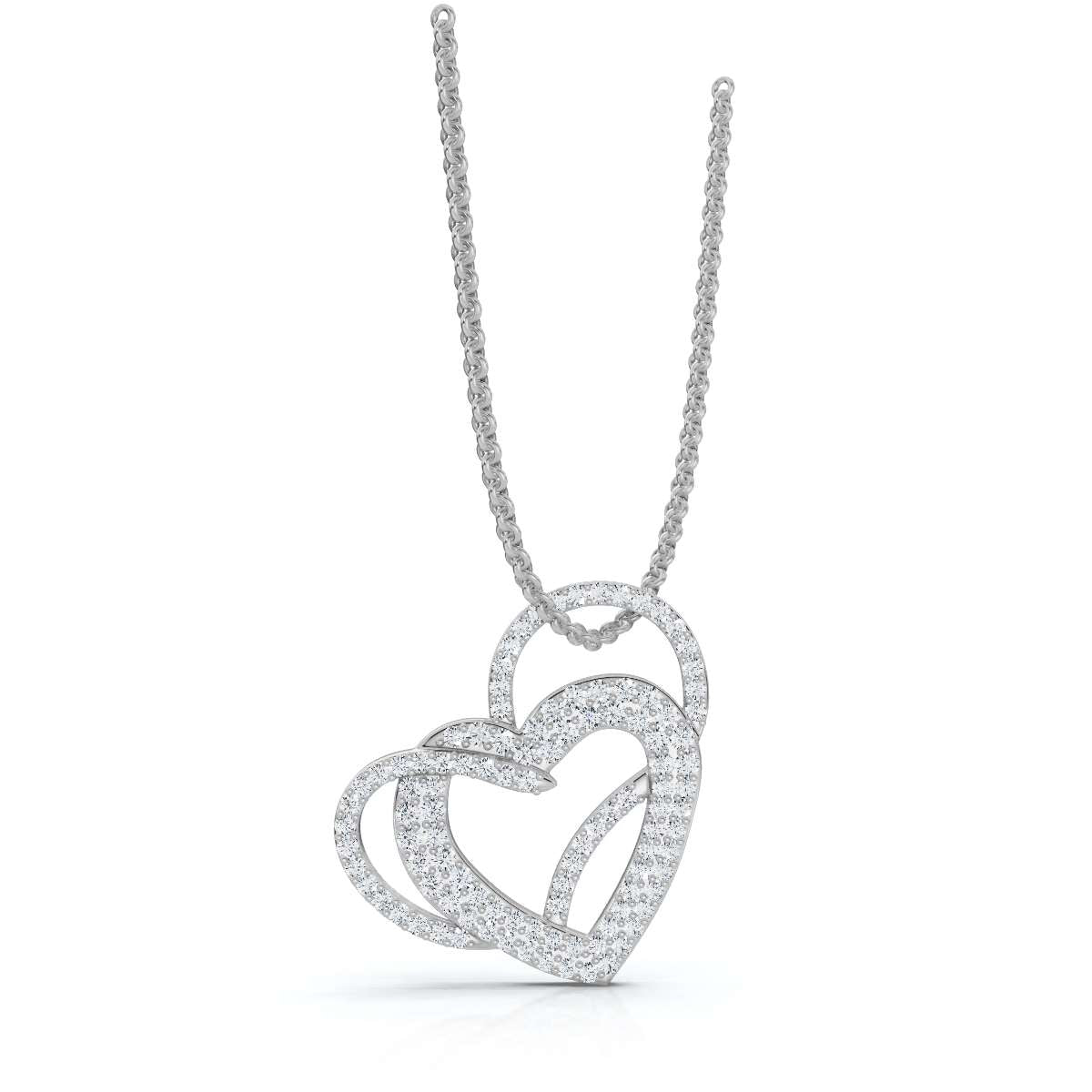 Timeless Romance: 0.61 CTW Round Lab-Grown Diamond Interlocking Double Heart Pendant Necklace