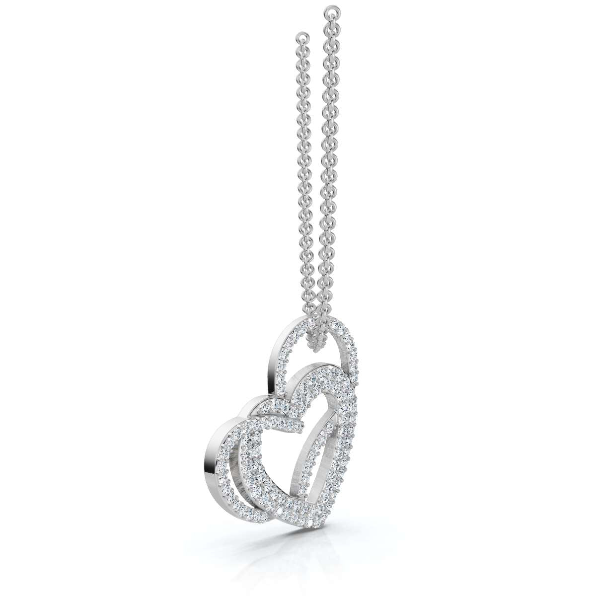 Timeless Romance: 0.61 CTW Round Lab-Grown Diamond Interlocking Double Heart Pendant Necklace