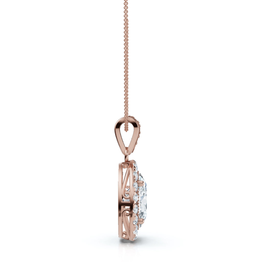 The Sovereign Oval: 0.63 CTW Cathedral-Bail Diamond Halo Pendant 14K-18K Gold/Platinum Necklace