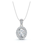 The Sovereign Oval: 0.63 CTW Cathedral-Bail Diamond Halo Pendant 14K-18K Gold/Platinum Necklace