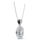 The Sovereign Oval: 0.63 CTW Cathedral-Bail Diamond Halo Pendant 14K-18K Gold/Platinum Necklace