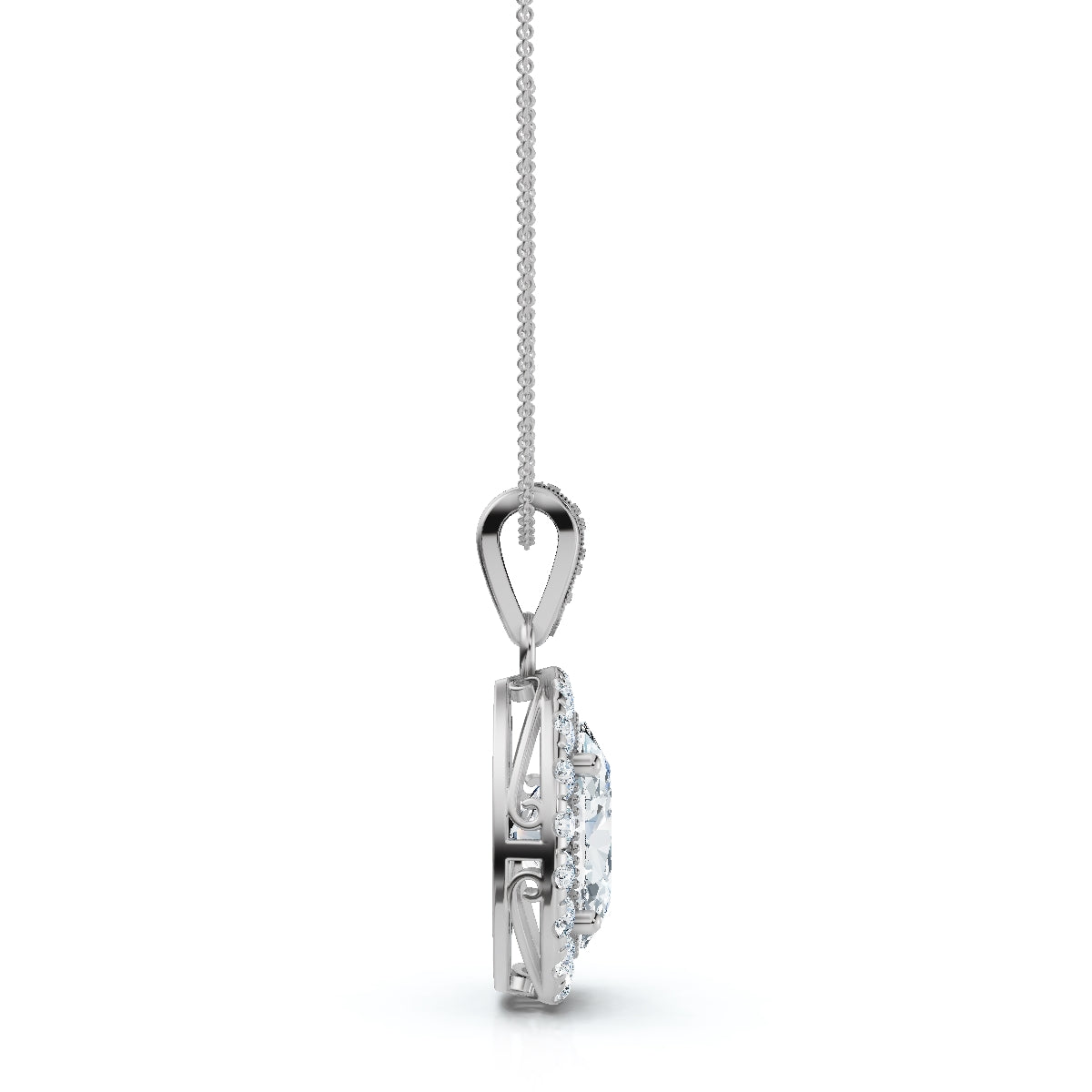 The Sovereign Oval: 0.63 CTW Cathedral-Bail Diamond Halo Pendant 14K-18K Gold/Platinum Necklace