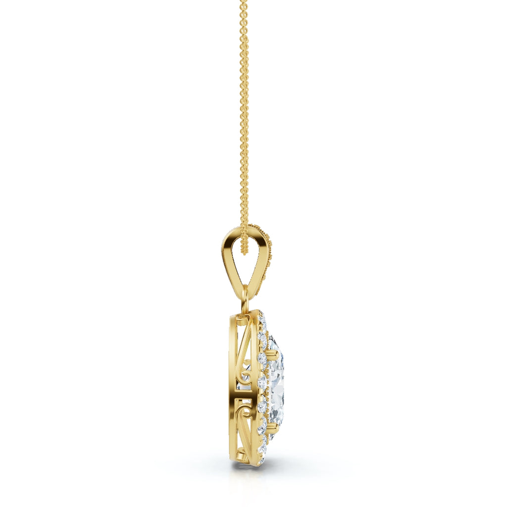The Sovereign Oval: 0.63 CTW Cathedral-Bail Diamond Halo Pendant 14K-18K Gold/Platinum Necklace