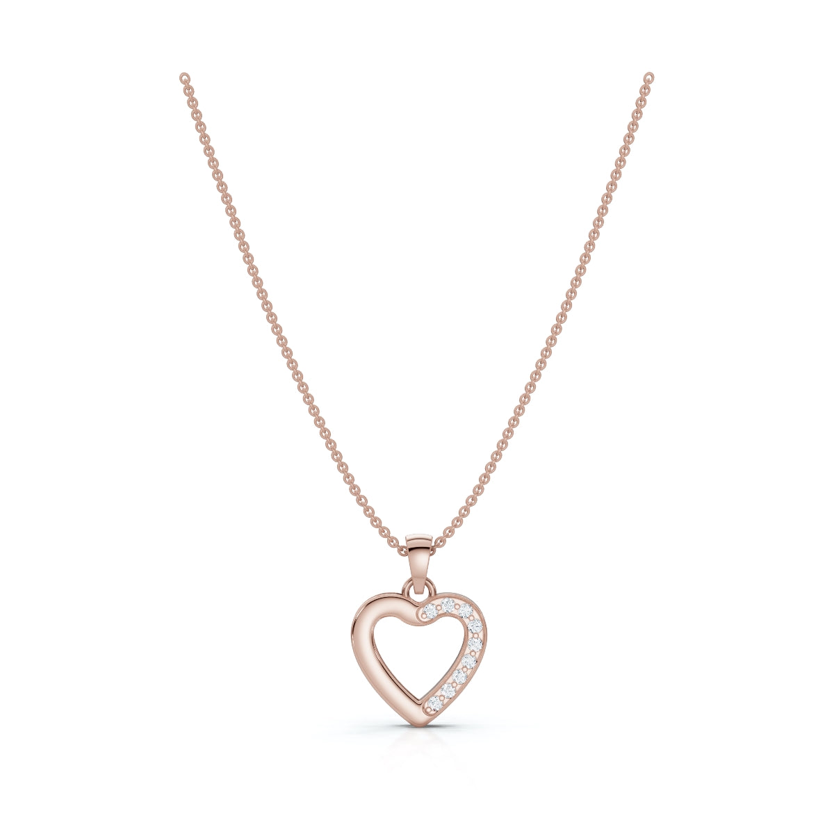 0.09 CTW Round Lab-Grown Diamond Half-Pavé Open Heart Pendant Necklace 14K-18K Gold/Platinum
