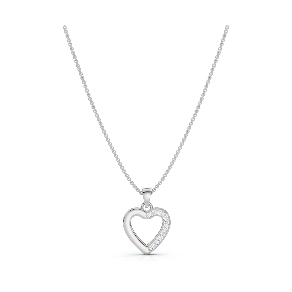 0.09 CTW Round Lab-Grown Diamond Half-Pavé Open Heart Pendant Necklace 14K-18K Gold/Platinum