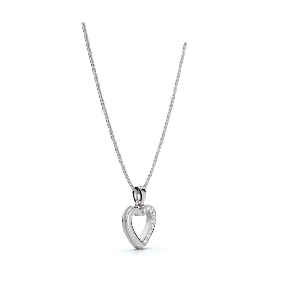0.09 CTW Round Lab-Grown Diamond Half-Pavé Open Heart Pendant Necklace 14K-18K Gold/Platinum