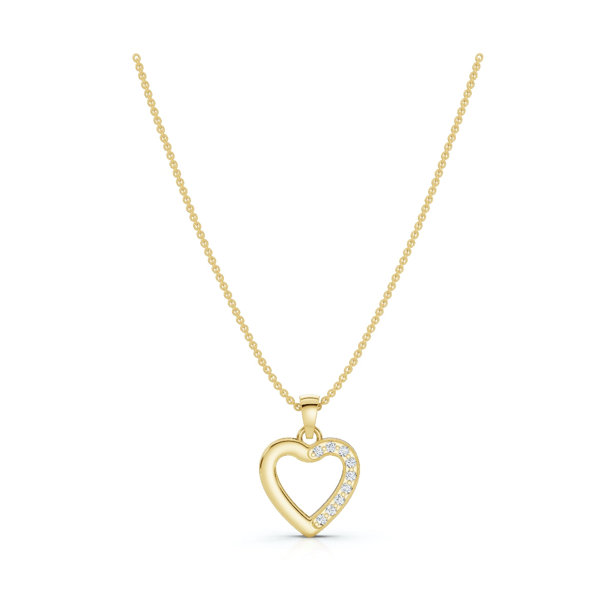 0.09 CTW Round Lab-Grown Diamond Half-Pavé Open Heart Pendant Necklace 14K-18K Gold/Platinum