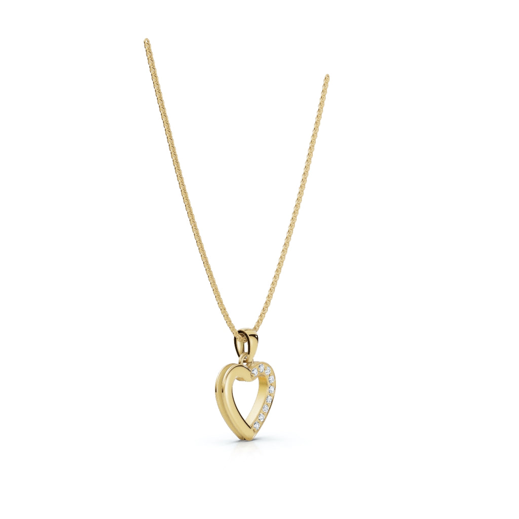 0.09 CTW Round Lab-Grown Diamond Half-Pavé Open Heart Pendant Necklace 14K-18K Gold/Platinum