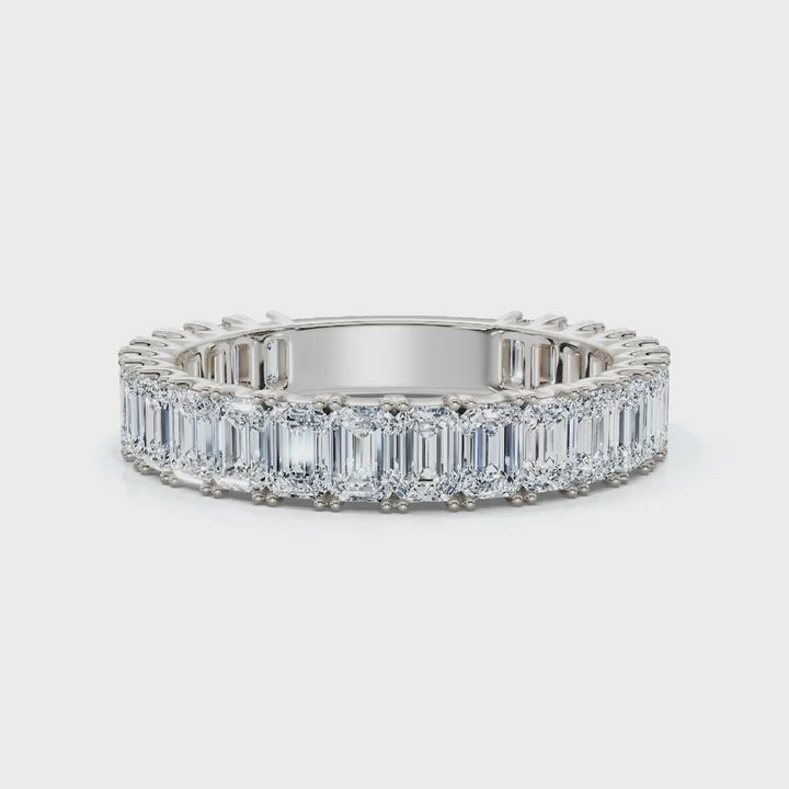 2.52-7 CTW Emerald Cut Lab Grown Diamond U-Prong Eternity Band in 14K White Gold