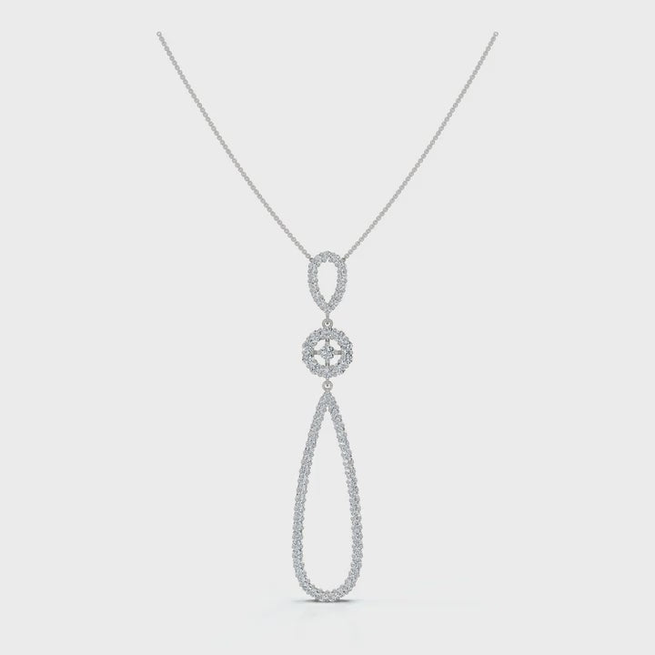 The Trinity Loop: 0.53 CTW Open-Teardrop Geometric Statement 14K-18K Gold/Platinum Necklace
