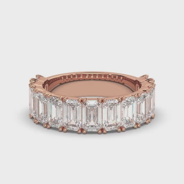 3.77 CTW Emerald-Cut Diamond Shared-Prong Half-Eternity Band in 18K Rose Gold Ring