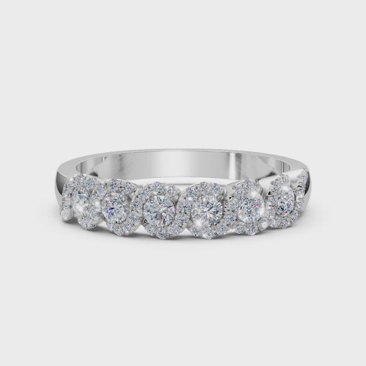 0.76 CTW Round Diamond Interlocking Scalloped Halo Band in 18K White Gold Ring