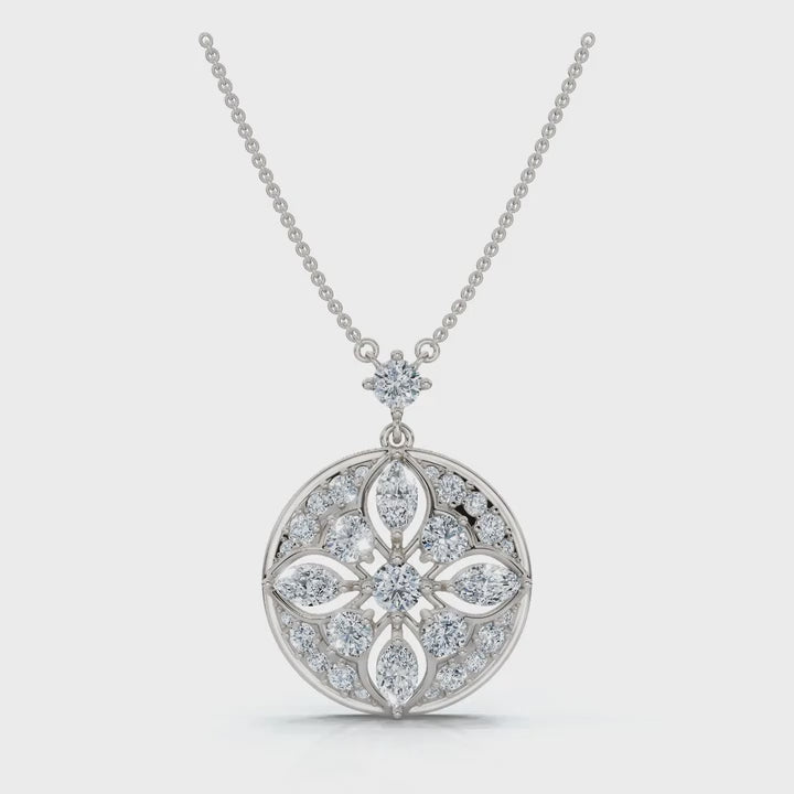 2.01 CTW Mixed-Cut Lab-Grown Diamond Geometric Kaleidoscope Medallion Necklace 14K-18K Gold/Platinum