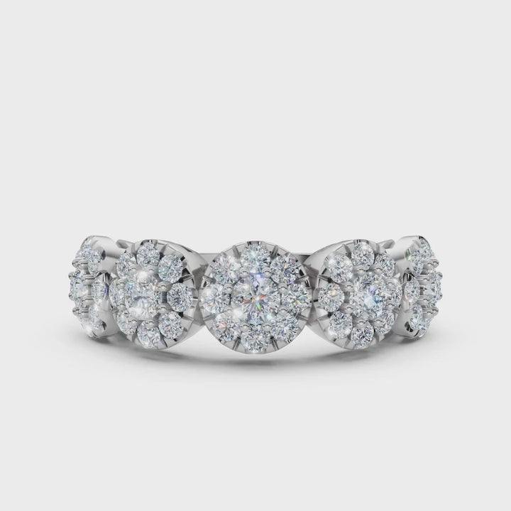 18K White Gold 0.98 CTW Round Brilliant Lab-Grown Diamond 5-Cluster Anniversary Band Ring