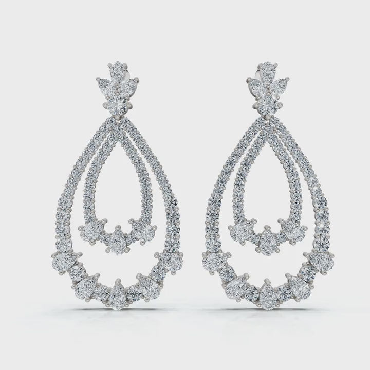 The Grand Tier: 8.36 CTW Nested Pear & Round Diamond Statement Chandelier Earrings 14K-18K Diamond/Platinum