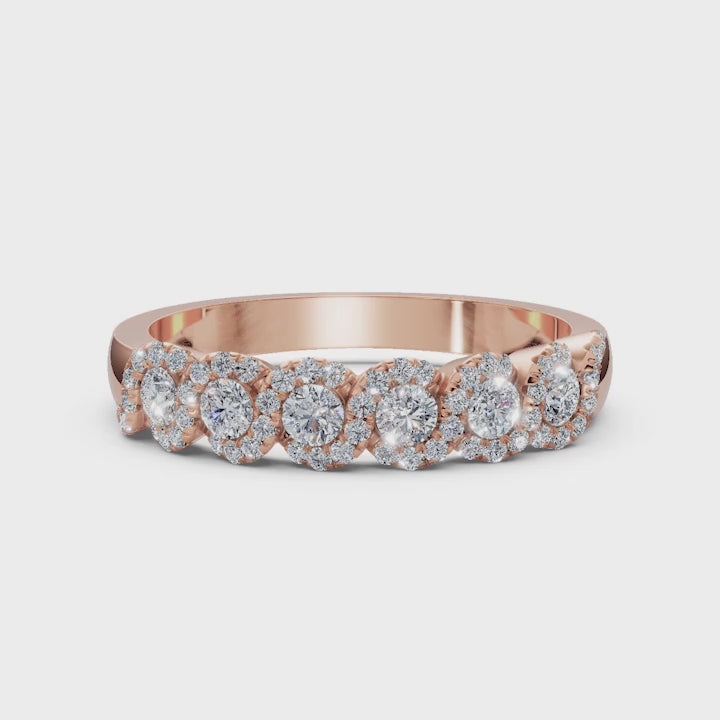 0.76 CTW Round Diamond Interlocking Scalloped Halo Band in 14K Rose Gold Ring