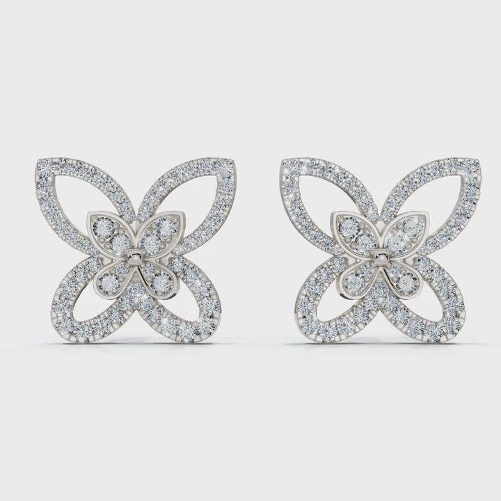 The Flutter Statement: 1.06 CTW Dimensional Lab-Grown Diamond Butterfly Studs Gold/Platinum
