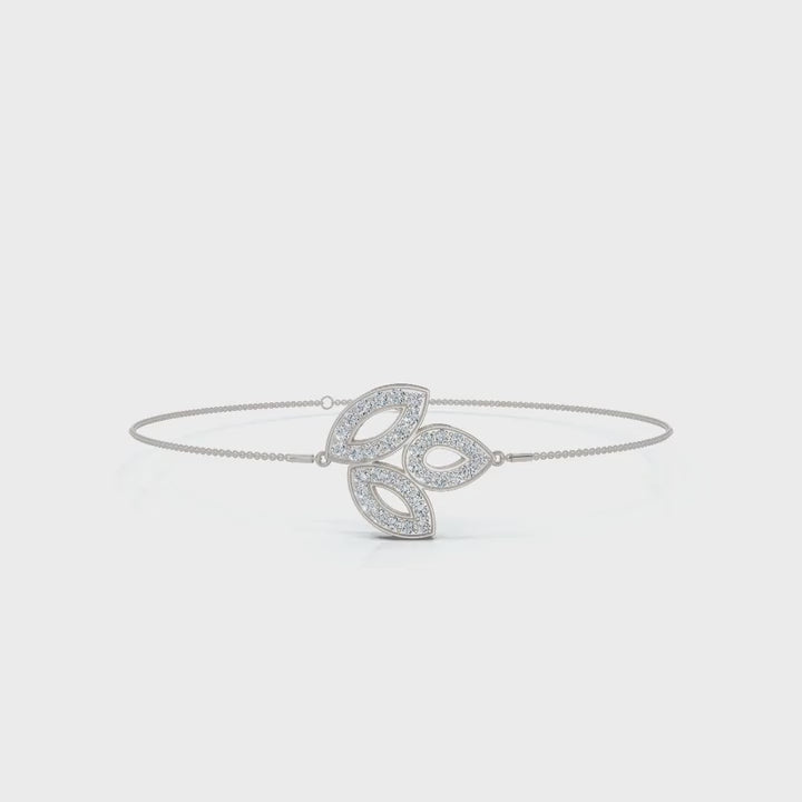 0.28 CTW Round Lab-Grown Diamond Open-Leaf Trio Chain Bracelet 14K-18K Gold/Platinum