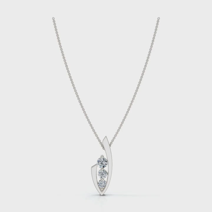 0.52 CTW Round Lab-Grown Diamond Asymmetrical Trio Leaf Pendant Necklace 14K-18K Gold/Platinum
