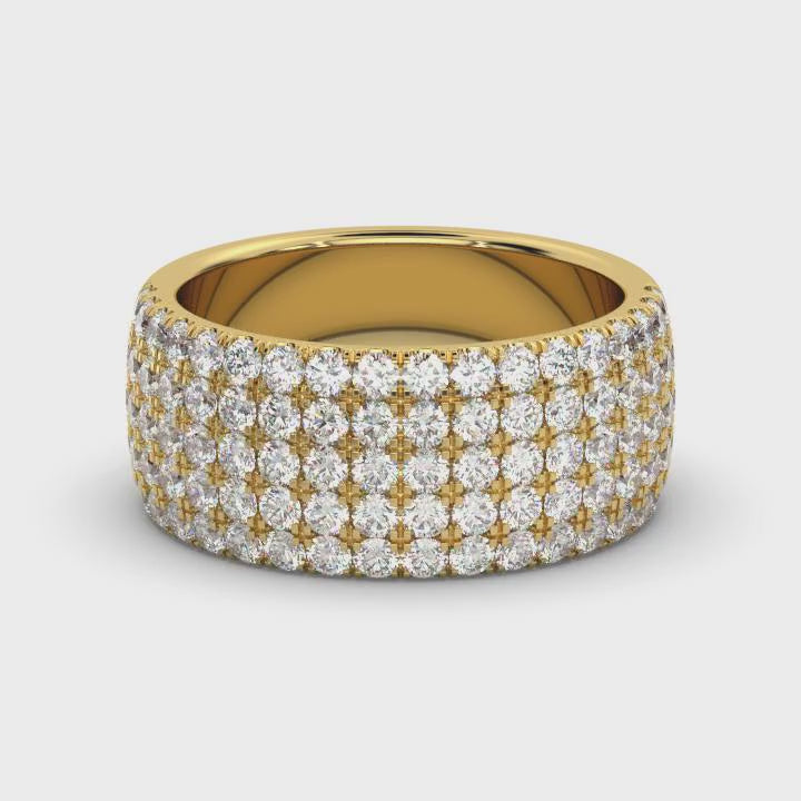 1.71 CTW Round Brilliant Cut Diamond 5-Row Pave Wide Cigar Band in 14K Yellow Gold