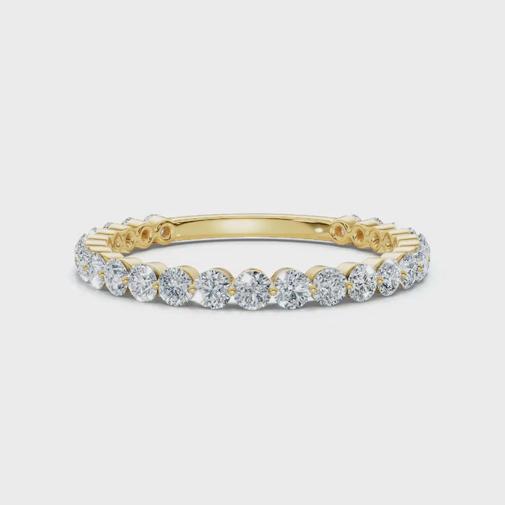 0.50-5 CTW Round Brilliant Cut Lab Grown Diamond Bubble Micro-Prong Stacking Band in 14K Yellow Gold Ring