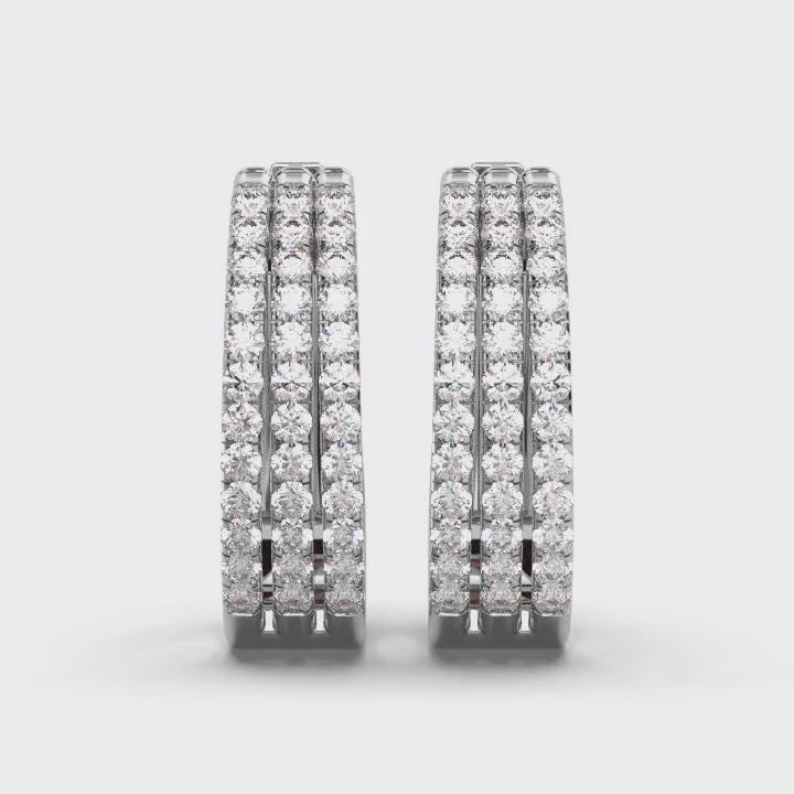 The Trinity Pavé Hoop: 1.22 CTW Wide Multi-Row Lab Diamond Huggies 14K-18K Gold/Platinum