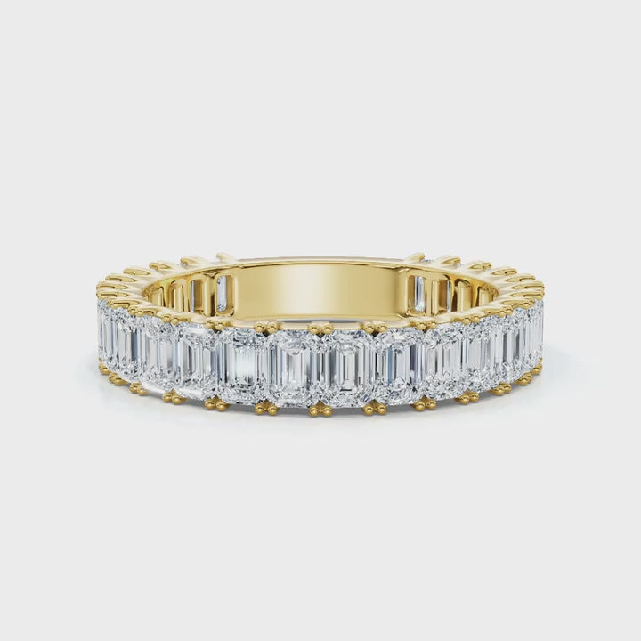 2.52 - 7 CTW Emerald Cut Lab Grown Diamond U-Prong Eternity Band in 18K Yellow Gold