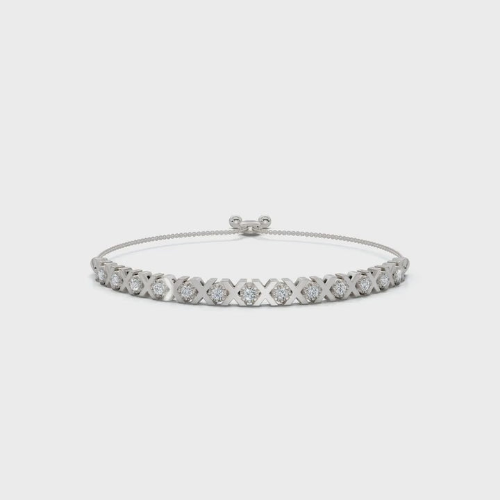 The XOXO Classic: 0.39 CTW Round Lab-Grown Diamond Geometric Motif Adjustable Bracelet Golden/Platinum