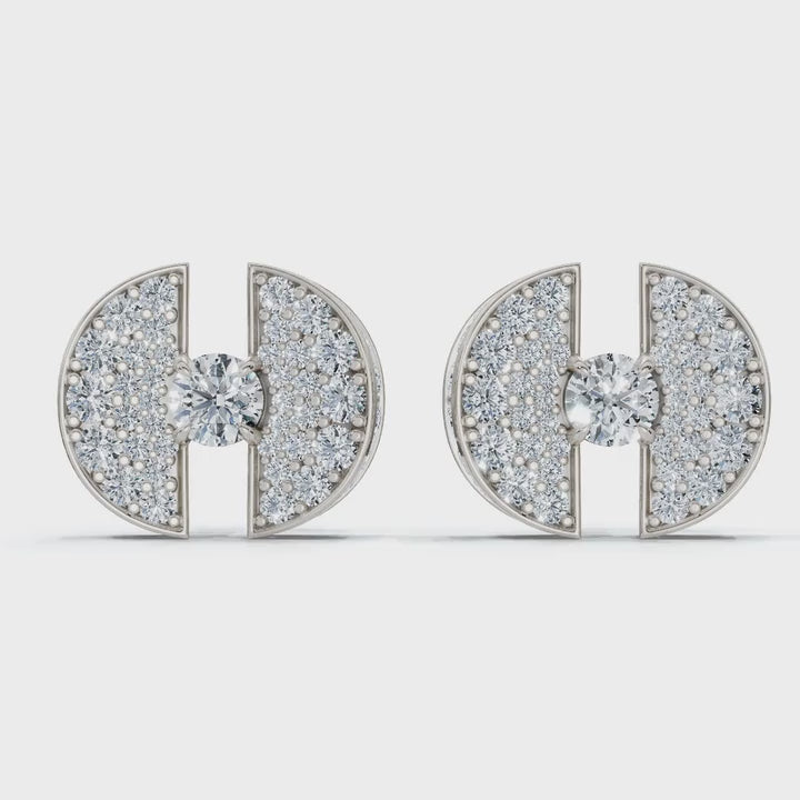 The Horizon Rift: 3.72 CTW Floating Solitaire & Pavé Crescent Button Studs 14K-18K Gold/Platinum
